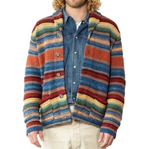 NWT Manly VINTAGE RAINBOW COLORBLOCK JACQUARD LAPEL CARDIGAN 2XL O55